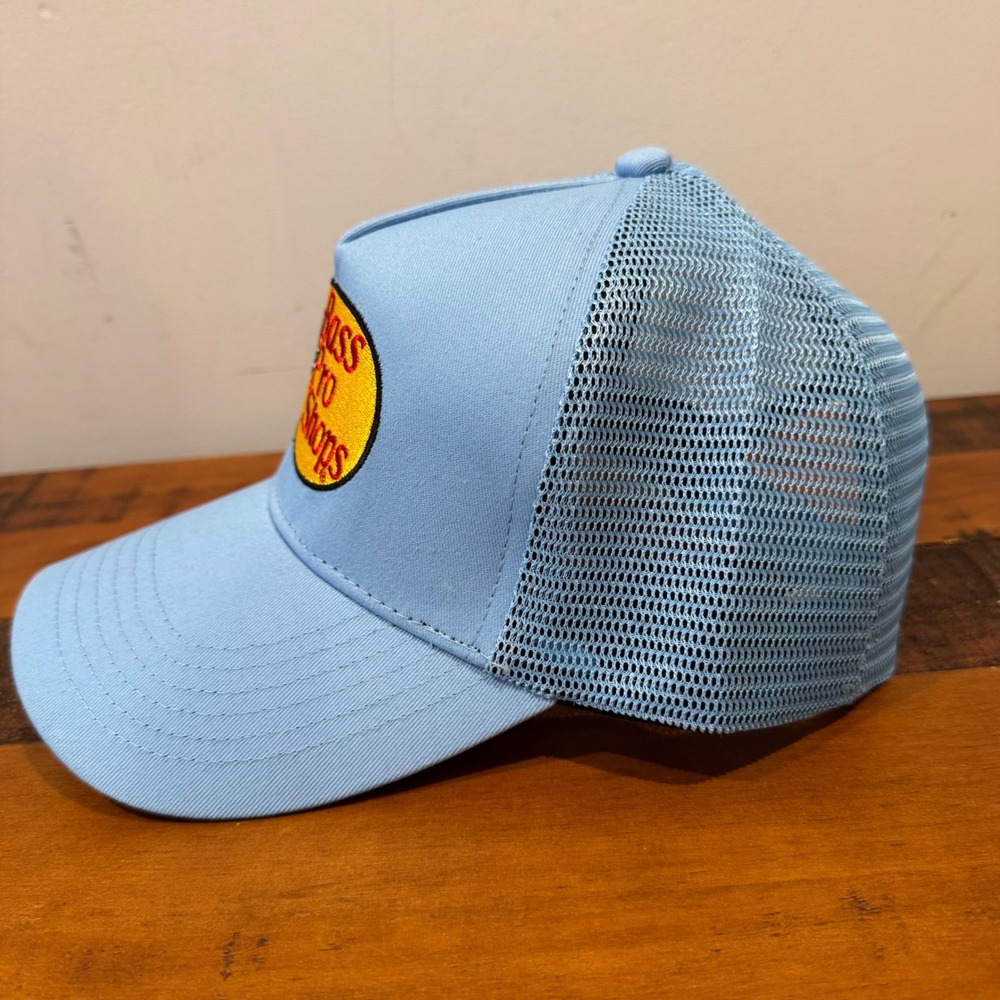 Bass Pro Shops Trucker Hat Mesh Snapback Light Blue Gone Fishing Logo Cap - Picture 3 of 7